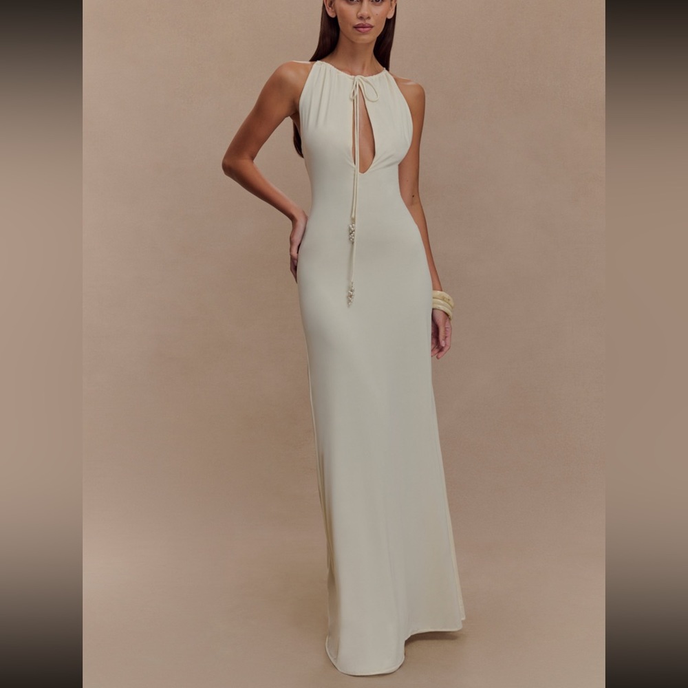 MESHKI ivory beryl slinky maxi dress size small